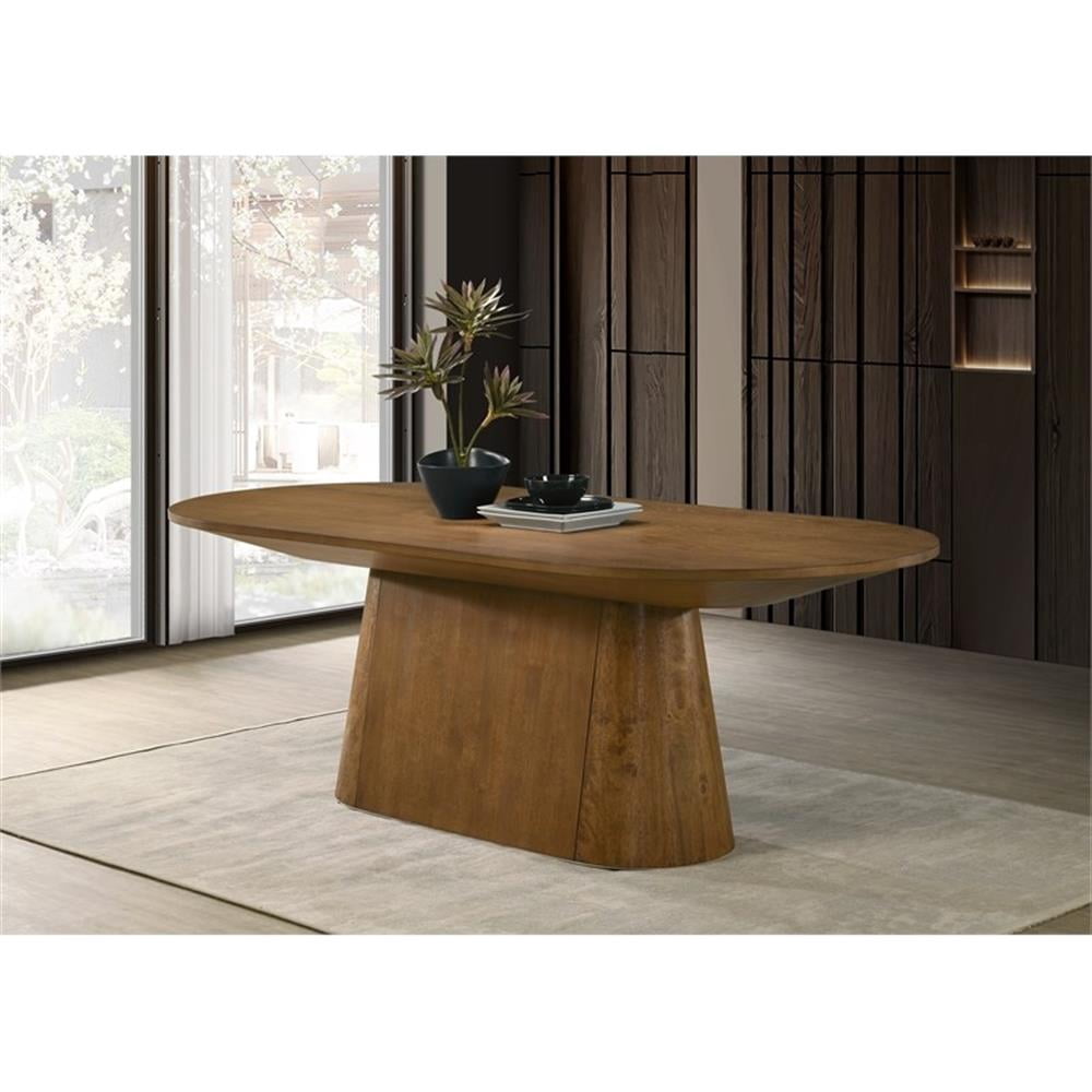 Andrew 88" Brown Walnut Wood Finish Oval Dining Table with Pedestal Base