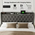 thumbnail image 4 of iPormis Queen Size Bed Frame with Lift up Storage & Charging Station, Button Tufted Wingback Upholstered Headboard, Wooden Slats Support, Dark Grey, 4 of 7
