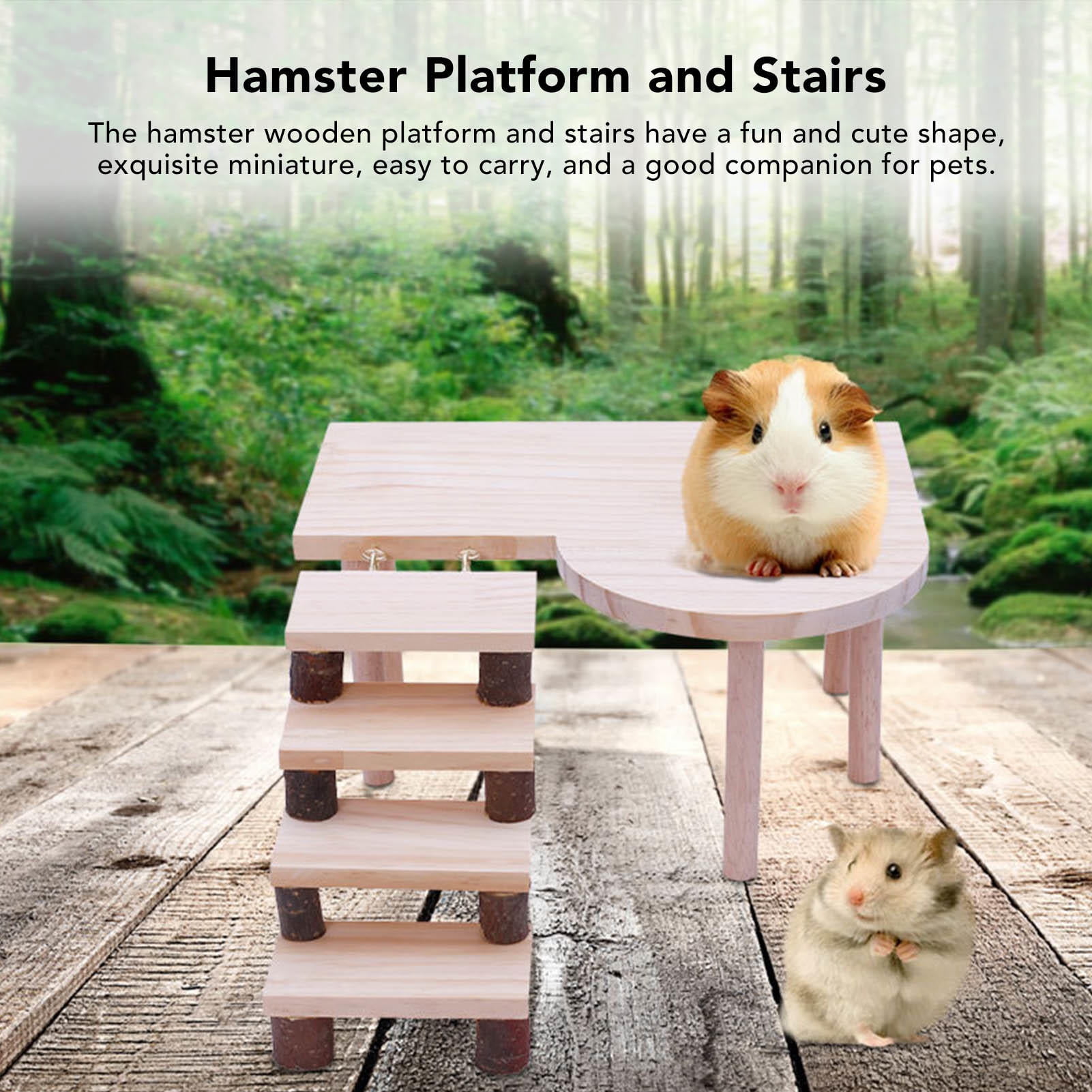 Suodoka Cute Wooden Hamster Platform & 5‑Step Stairs – Healthy Log Design, Easy Assembly, Multi‑Level Play for Hamsters & Guinea Pigs