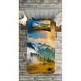 thumbnail image 3 of Ambesonne Landscape Quilted Bedspread Set 2 Pcs, Misty Mountaintops, Twin Size, Yellow Blue Green, 3 of 3