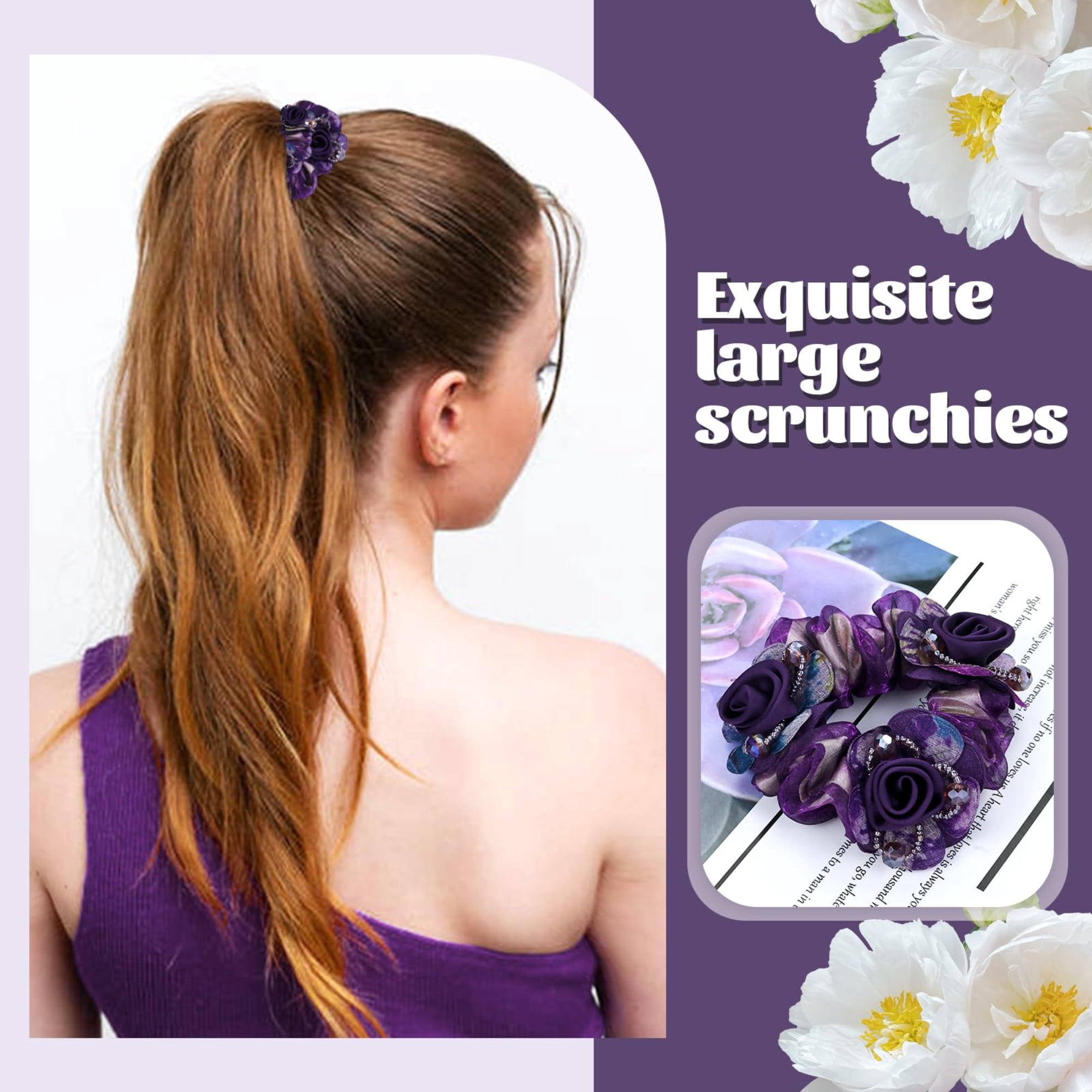 7 Pcs Hair Scrunchies Mesh Elastics Hair Bands Scrunchy Hair Ties Ropes Scrunchie with 10pcs U-shaped Clip for Women Girls Hair Accessories