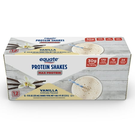Equate Max Protein Nutrition Shake, Vanilla Flavored, 12 Pack (11 fl oz)