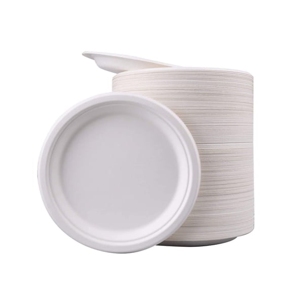 EcoQuality 100% Compostable 6-Inch Plates [50 Count] - Natural SugarCane Biodegradable Compostable Bagasse Bamboo Environmentally Friendly - Plates for Dessert, Appetizers, Birthdays, Microwavable