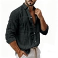 thumbnail image 5 of BiZtdJrK Mens Casual Cotton Linen Shirts Long Sleeve Button Down Shirt Turndown Collar Regular Fit Lightweight Solid Color Tops Black XXL, 5 of 9
