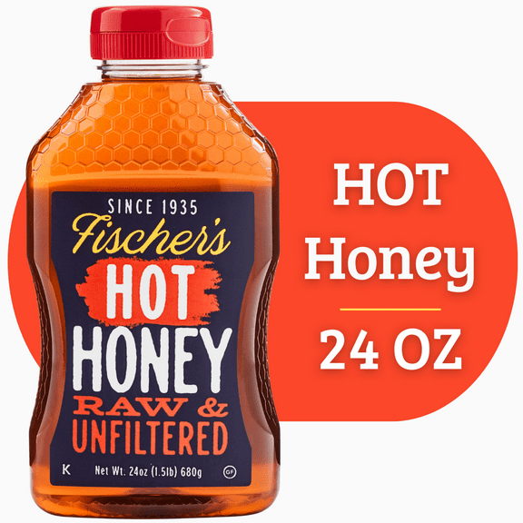 Fischer's Honey Hot Honey 24oz, Local Raw & Unfiltered, 100% Pure, Squeeze Bottle