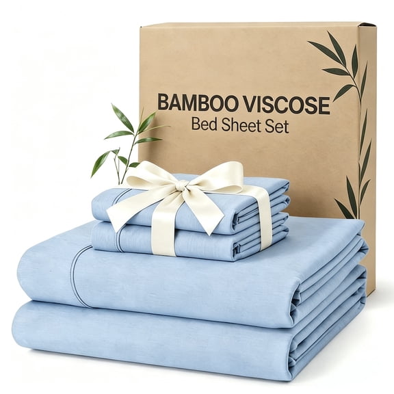 3/4pc Bamboo Sheet Set, Light Blue Twin, Hotel Luxury Bed Sheets Set, Soft Breathable Cooling Bed Sheets