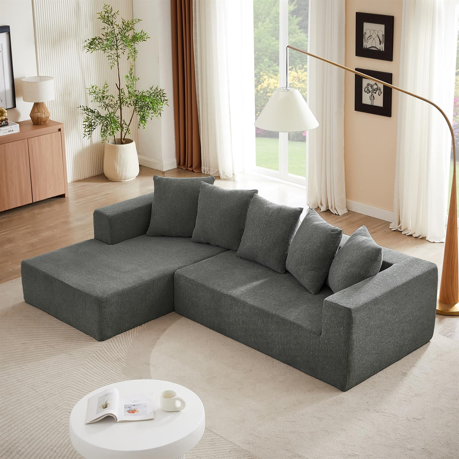 Demi Bonn 104" Chenille L-Shaped Sectional Sofa Set, Modular Minimalist Cloud Couch, Luxury Chenille Fabric for Living Room, Gray
