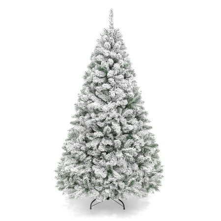 Best Choice Products 6ft Snow Flocked Hinged Artificial Christmas Pine Tree Holiday Decor with Metal Stand, (The Best Xmas Trees)