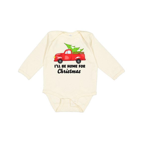 Inktastic I'll Be Home for Christmas Truck with Tree Boys or Girls Long Sleeve Baby Bodysuit