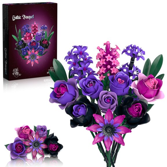 Set de construcción con ramo de flores de la colección iLacven Dark Roses