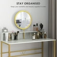 thumbnail image 5 of Modern Vanity & Dressing Table, White & Gold Faux Marble, Steel Frame, with Rotating Mirror & Open Storage, 5 of 10