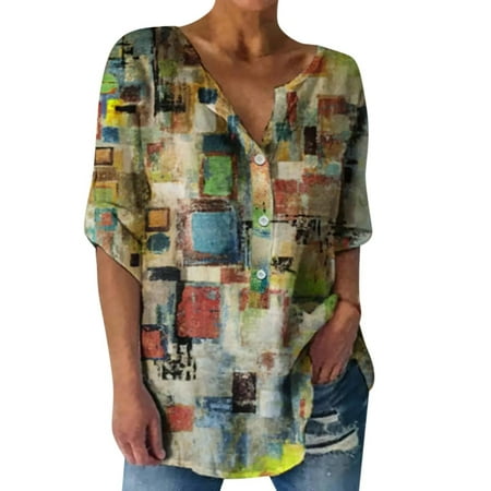 

Pianpianzi Large Maternity Shirts Dressy Tops Long Pro Life Shirt Womens Women Fashion Button Multicolor Print 3 / 4 Sleeve V Neck T Shirt