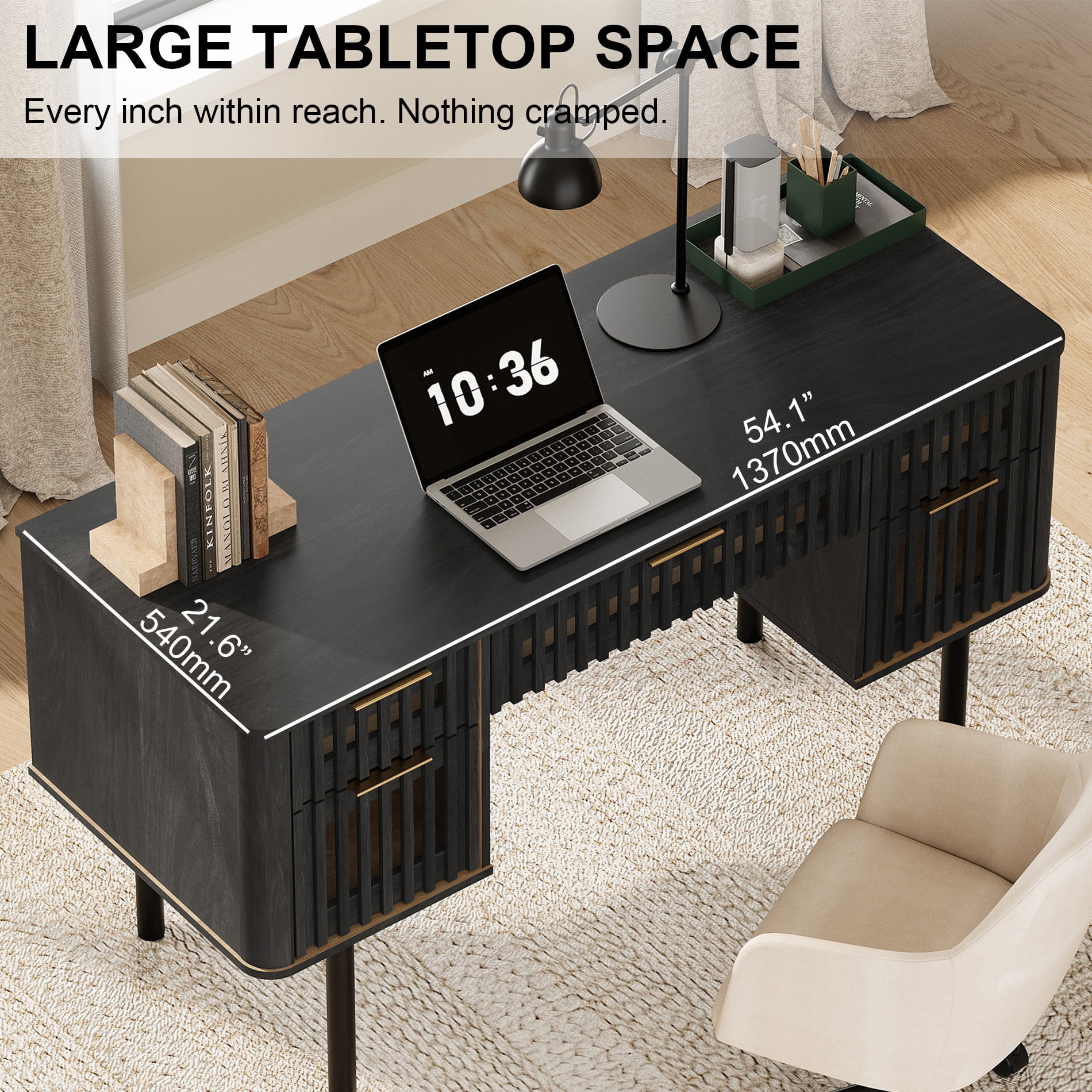 54" Executive Computer Desk with Storage and 5 Drawers for Home Office