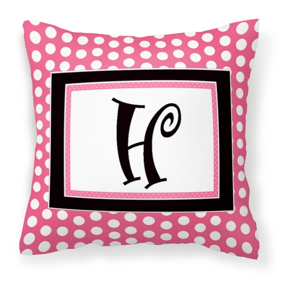Carolines Treasures CJ1001-HPW1414 Letter H Initial Monogram - Pink Black Polka Dots Indoor & Outdoor Fabric Decorative Pillow