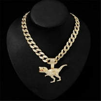 Men Women Hip Hop Dinosaur Pattern Pendant Necklace with 15mm Cuban Chain HipHop Iced Out Bling Necklaces Fashion Charm Jewelry