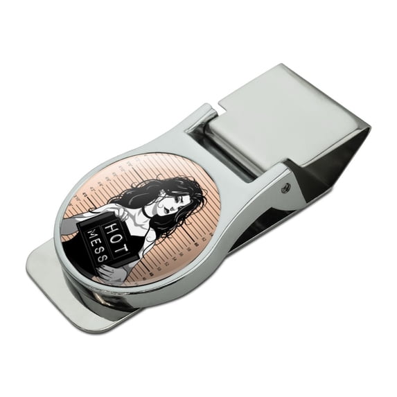 Hot Mess Woman Mug Shot Satin Chrome Plated Metal Money Clip