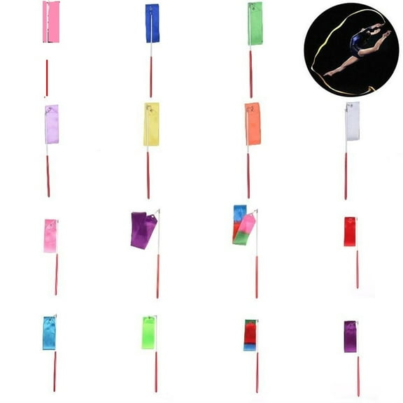15pcs 1/2m Gymnastics Colored Ribbons Gym Rhythmic Gymnastics Equipment Dance Ribbon Ballet Streamer Twirling Rod Training Tool.