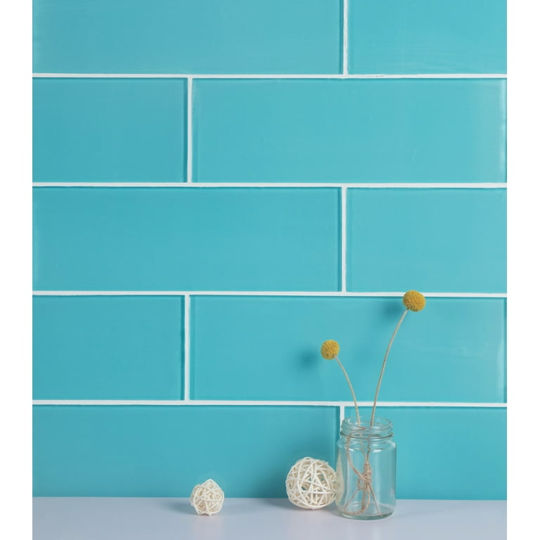 WS Tiles - Premium Aqua Blue 4 in. x 12 in. Individual Glass Subway Wall Tile (5 sq. ft / Case) WS Tiles - Premium Aqua Blue 4 in. x 12 in. Individual Glass Subway Wall Tile (5 sq. ft / Case)