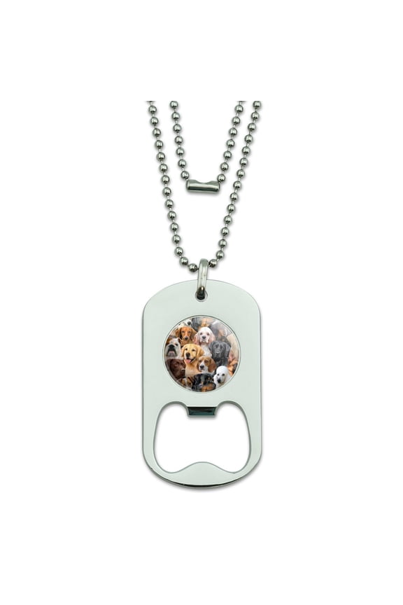 Dogs Lab Retriever Dachshund Poodle Pattern Military Dog Tag Bottle Opener Pendant