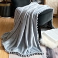 thumbnail image 2 of LOMAO Flannel Blanket Soft Throw Blanket with Pompom Fringe Lightweight Bed Blanket Fit Couch Sofa(70"x 80")(Blue Grey), 2 of 9