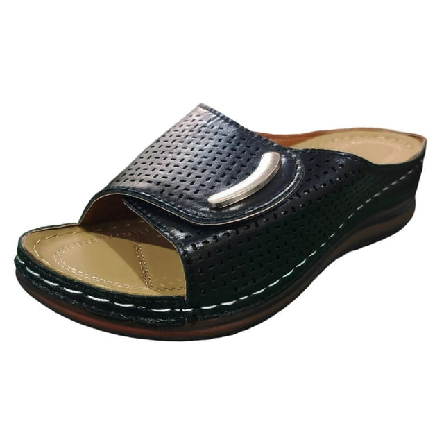 asddcavvf Ladies Summer Fashion Solid Colour Hollow Out Open Toe Breathable Slope Heel Outside Wear