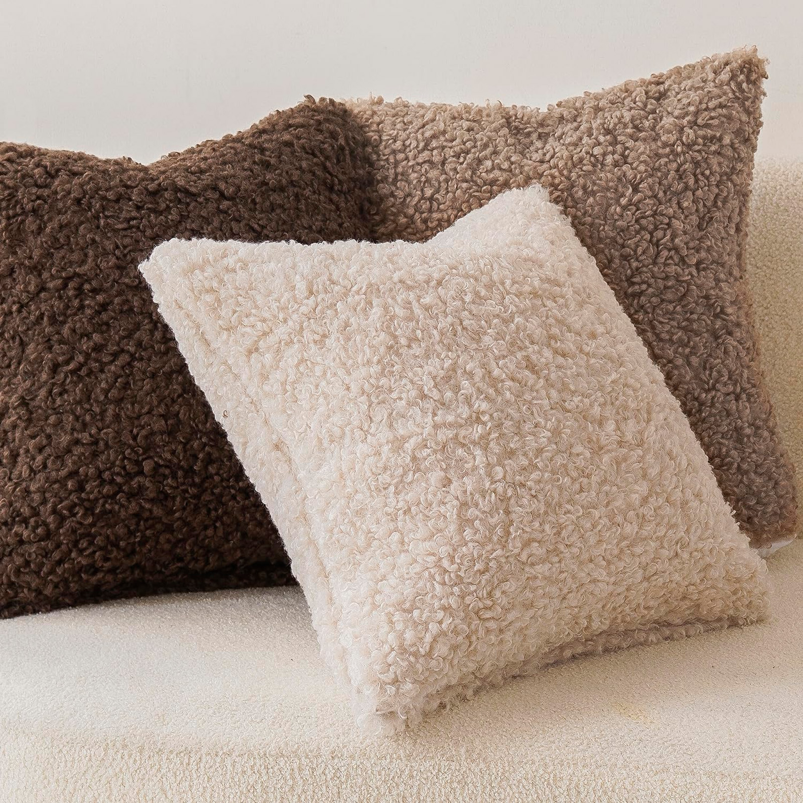 Sanmadrola Decorative Throw Pillow Covers 18" x 18" Set of 2, Teddy Fur Couch Plliowcase Cushion Cover Modern Farmhouse Home Decor, Khaki