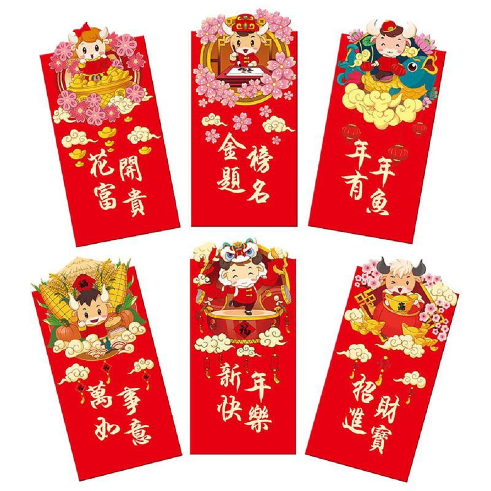 12 Pcs Year of Ox Lucky Money Packet Niu Year Hongbao Gift Party Decor Supplies 12 Assorted Cute Ox Patterns Designs for Celebrating Spring Festival LEMESO Chinese New Year Red Envelopes 2021 