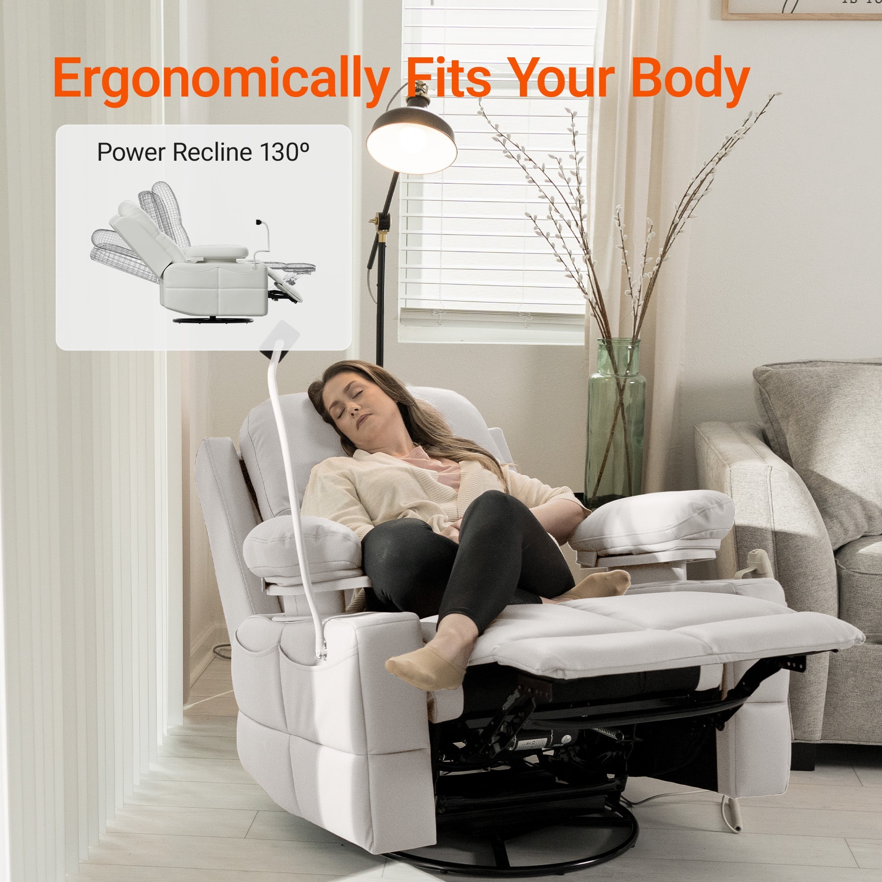 MAMAZING Nursery Rocking Chair Swivel Glider Oversized Recliner with Pockets Electric Power Baby Nursing Chair White