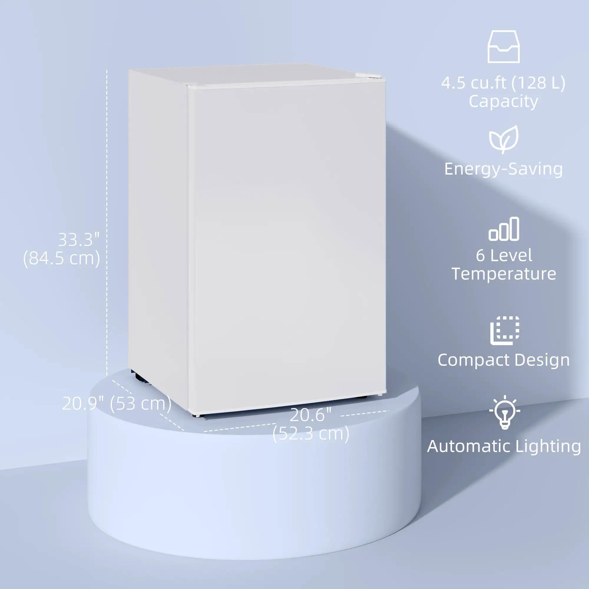 Resenkos 4.5 Cu.Ft Mini Fridge, Single Door Refrigerator with Freezer, Wheels, Adjustable Thermostat, Reversible Door, White