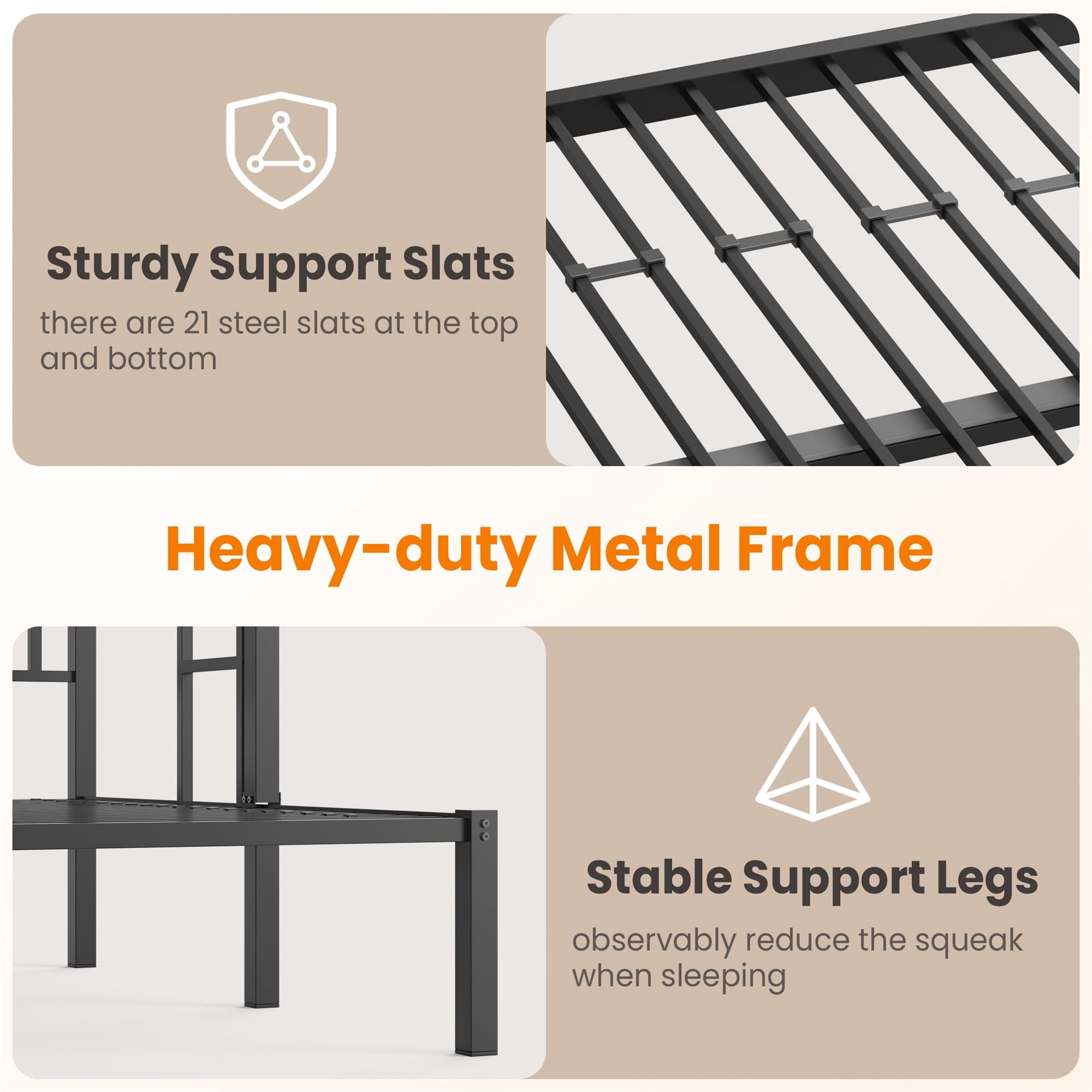 Aukfa Metal Triple Bunk Bed, Convertible to 3 Twin Bed for Kids Teens, Twin over Twin & Twin, Black