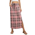 thumbnail image 2 of Women's Plaid Print Elastic Waist Long Skirt Summer Casual Elegant High Waist A-Line Maxi Skirts Pink XL, 2 of 6