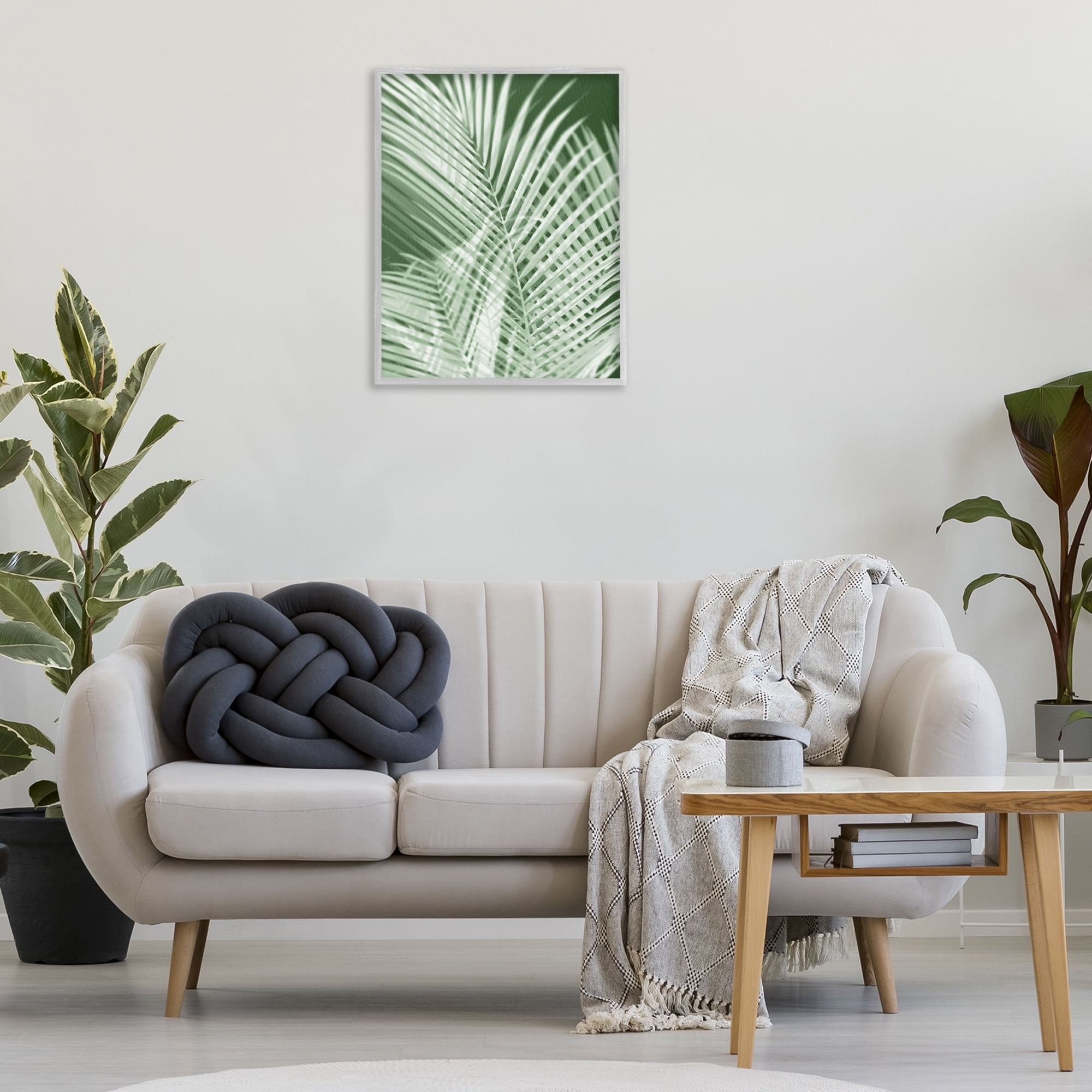 Stupell Industries Green Palm Leaves Botanical & Floral Painting Gray Framed Art Print Wall Art, 24 x 30