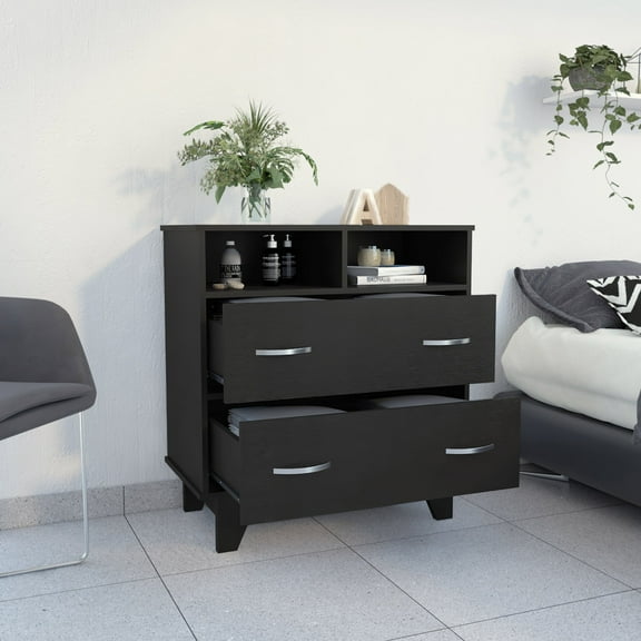 Newboti Furniture Aaron 2-Drawer 2-Shelf Dresser Black Wengue 21296