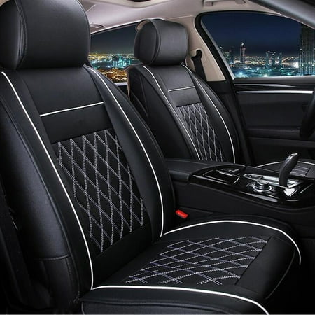 Car Seat Covers Armrest Universal 7Pcs 5 Seat Car Seat Cover Leather Front + Rear Cushion Pad + Armrest Case For Four Seasons ()