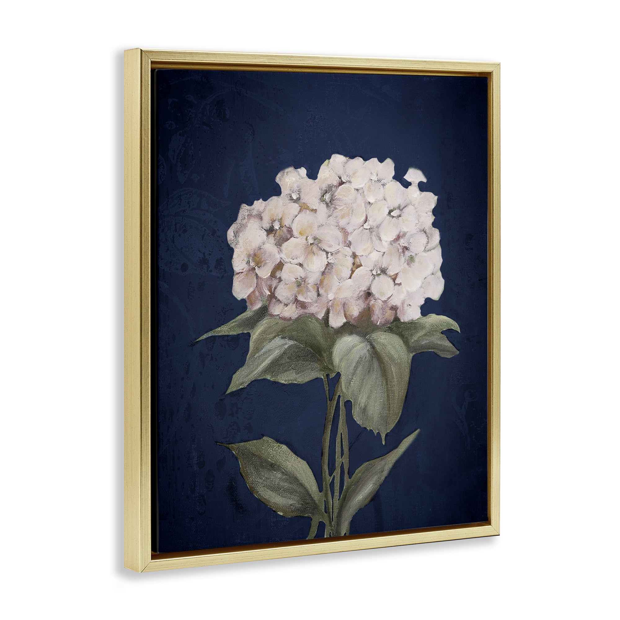 Stupell Industries Single Hydrangea Bloom Botanical & Floral Painting Gold Floater Framed Canvas Art Print Wall Art, 17 x 21