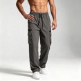 thumbnail image 2 of Men's Casual Trousers Men Straight Leg Multiple Pockets Pants for Daily Wear Dark Gray,M, 2 of 9