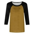 thumbnail image 4 of Birdeem T-Shirt Mode Femme Patchwork Imprimé Bloc de Couleur Manches 3/4 Blouse Col Rond Hauts Décontractés, 4 of 12