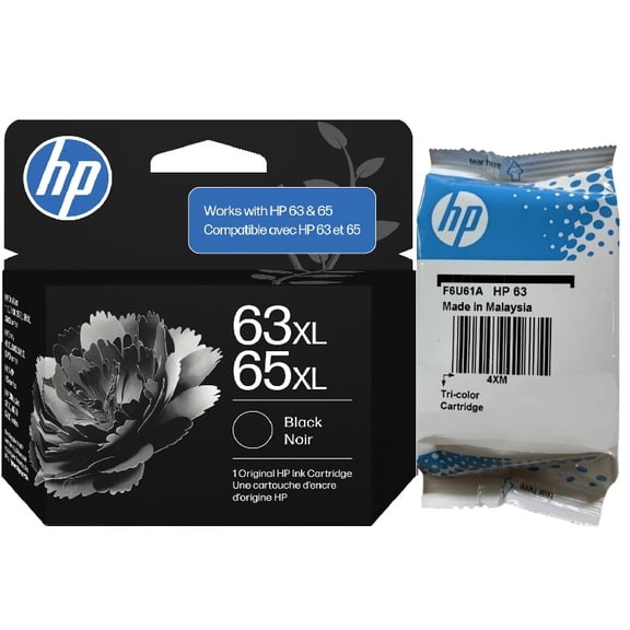 HP 63/65XL Black and 63 Tri-Color Ink Cartridge Combo (B7RT5AN F6U61A) Works AMP; DeskJet 1100, 2100, 2600, 3600; Envy 4500, 5000; (Sold without Manufacturer Warranty)