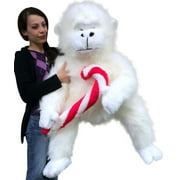 Giant Stuffed Christmas Gorilla With Big Plush Candy Cane, American Made 40 inch Soft Plush