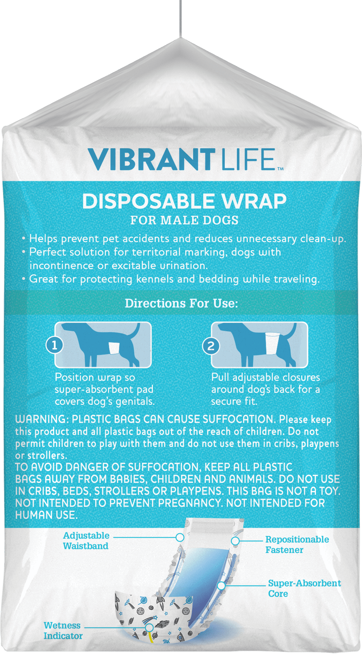 (2 pack) Vibrant Life Disposable Male Wraps for Dogs - XS - 12 Ct