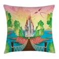 thumbnail image 1 of Children Throw Pillow Cushion Cover, Princess Castle above Wooden Bridge and Phoenix Bird Fairy Dream World Girls Image, Decorative Square Accent Pillow Case, 24 X 24 Inches, Multicolor, by Ambesonne, 1 of 2