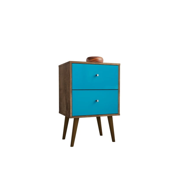 Liberty Mid Century Modern Nightstand 2 0 With 2 Full Extension Drawers In Rustic Brown And Aqua Blue Walmart Com Walmart Com