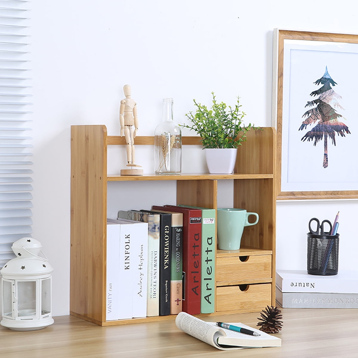 Bamboo Wood Desk Tabletop Book Rack Bookshelves Bookcase