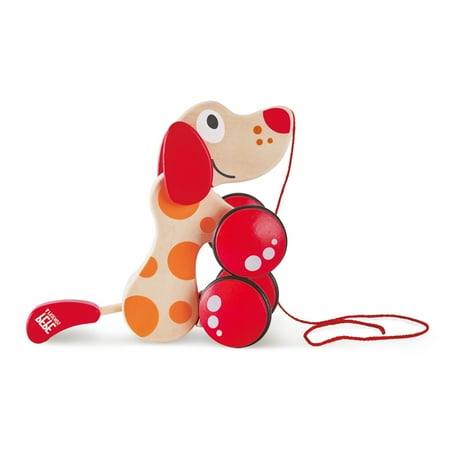 UPC: 6943478006348 | Hape Walk-A-Long Pepe Puppy  Red & Orange Wooden Pull Toy