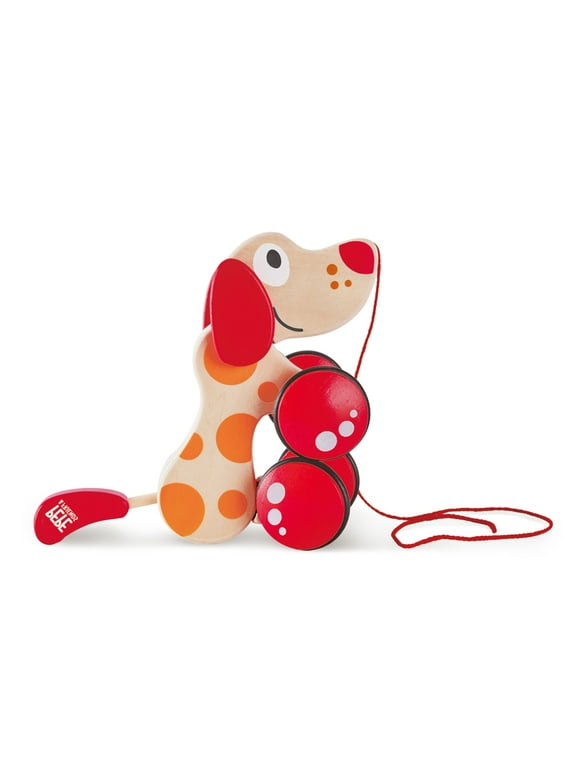 Hape Walk-A-Long Pepe Puppy, Red & Orange Wooden Pull Toy