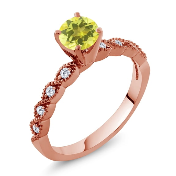 Gem Stone King 18K Rose Gold Plated Silver Ring Round Canary Mystic Topaz and Moissanite (1.12 Cttw, Size 8)