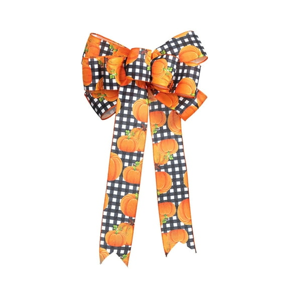 DefiDgd Fall Pumpkin Bows for Wreath and Tree,Thanksgiving Farmhouse Craft Bows for Front Door Fall Thanksgiving Day Party Decorations Supplies(C)