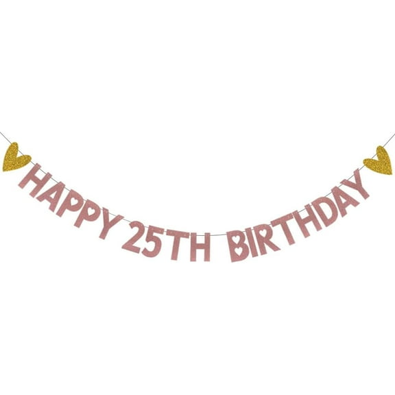 HAPPY 25TH BIRTHDAY Banner,,Rose Gold Paper Glitter Party Decorations for 25 Years Old 25TH Birthday Party Supplies Letters Rose Gold