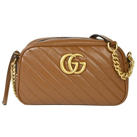 Pre-Owned GUCCI GG Marmont Quilted Small Shoulder Bag Leather 447632 Brown Chain IT52SS3RF7AM (Good)