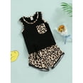 thumbnail image 3 of Franhais Baby Girl Summer Shorts Set Letters/ Floral Print Fringed Hem Tank Tops+ Leopard/ Floral Shorts Clothes Set, 3 of 9